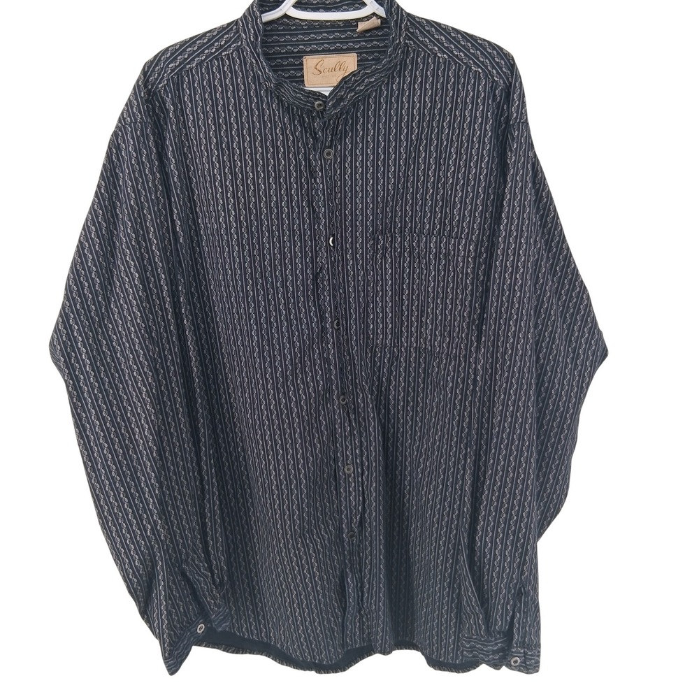 Scully Shirt Mens XL Navy Blue Long Sleeve Striped Floral Western Snap RW206